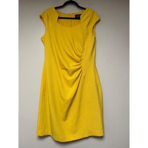 Chelsea Rose Yellow Ruched Cap Sleeve Sheath Career Dress Size 14